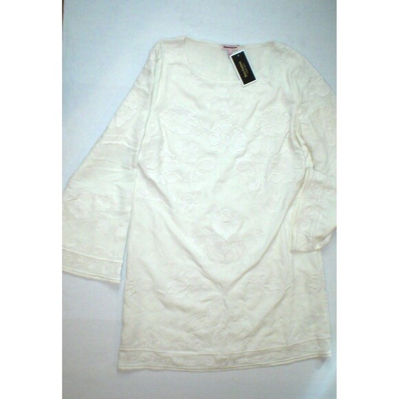New $298 Juicy Couture Dress Short Womens L NWT Off White Embroider Texture Bell - Picture 3 of 6